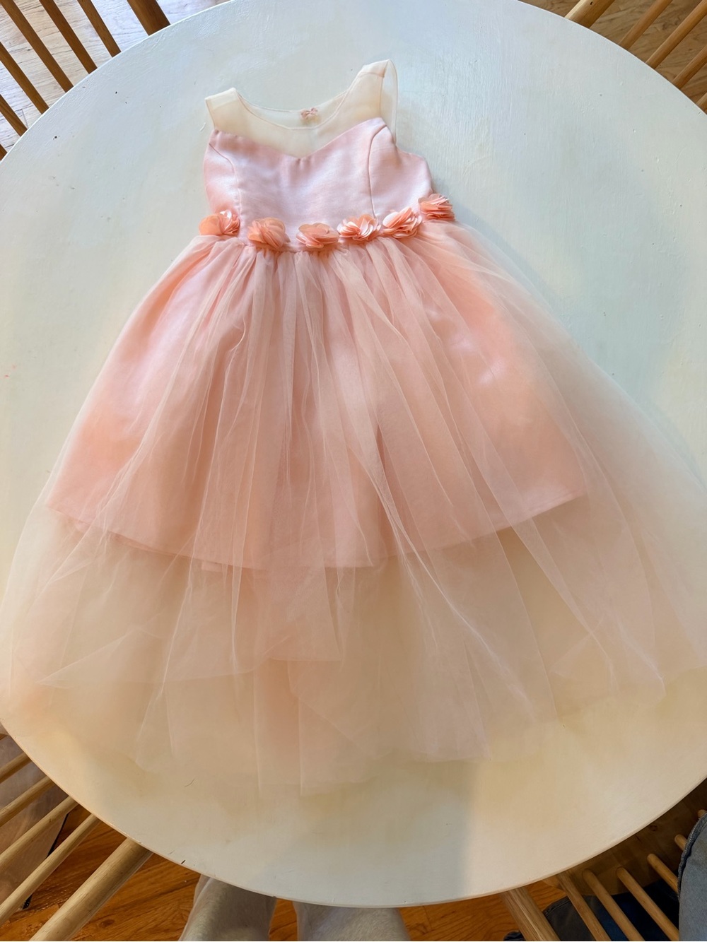 Peach Tulle Flower-Waist Formal Dress for Girls - flower girl dress
